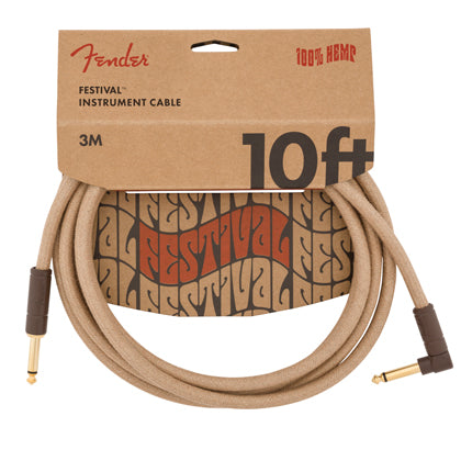 Fender Festival Hemp Instrument Cable 10' Pure Hemp Natural Angled