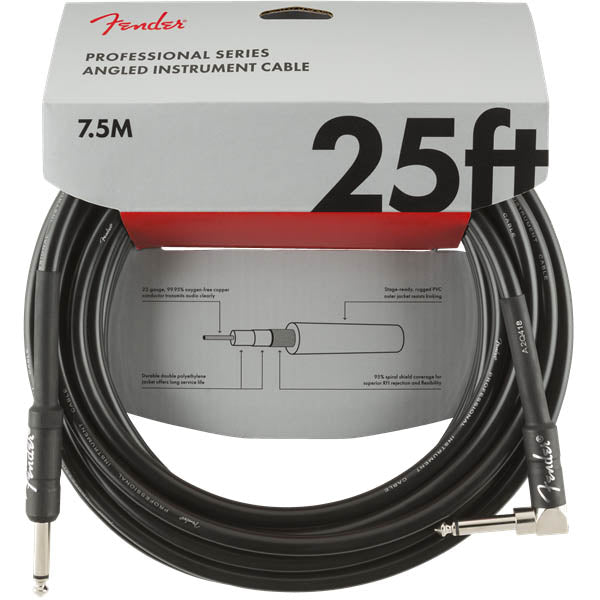 Fender Professional Series Instrument Cable Straight/Angle 25' Black