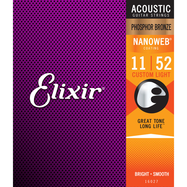 Elixir Acoustic Phosphor Bronze Nanoweb Custom Light .011-.052