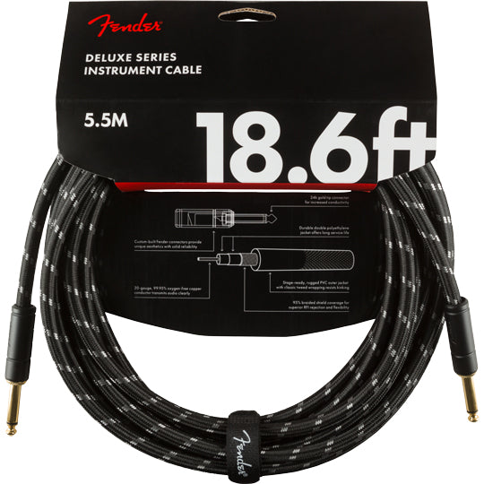Fender Deluxe Series Instrument Cable Black Tweed 18.6' Straight-Straight