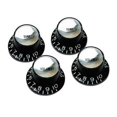 Gibson Top Hat Style Knobs Black w/ Silver Metal