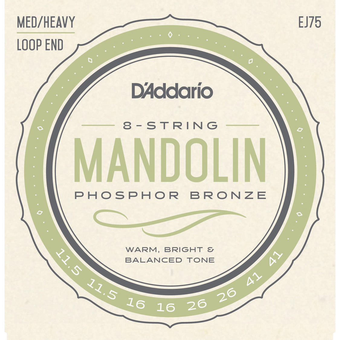 D'Addario EJ75 Mandolin Strings Phosphor Bronze Medium/Heavy 11.5-41